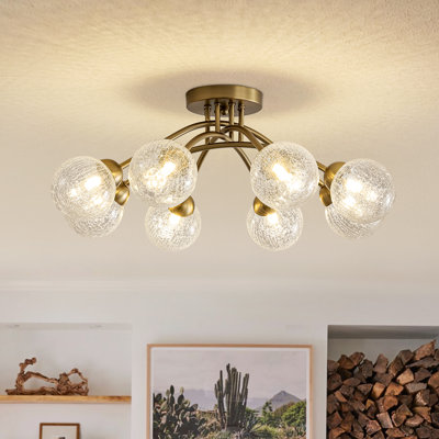 8-light Glass Globe Semi-flush Mount