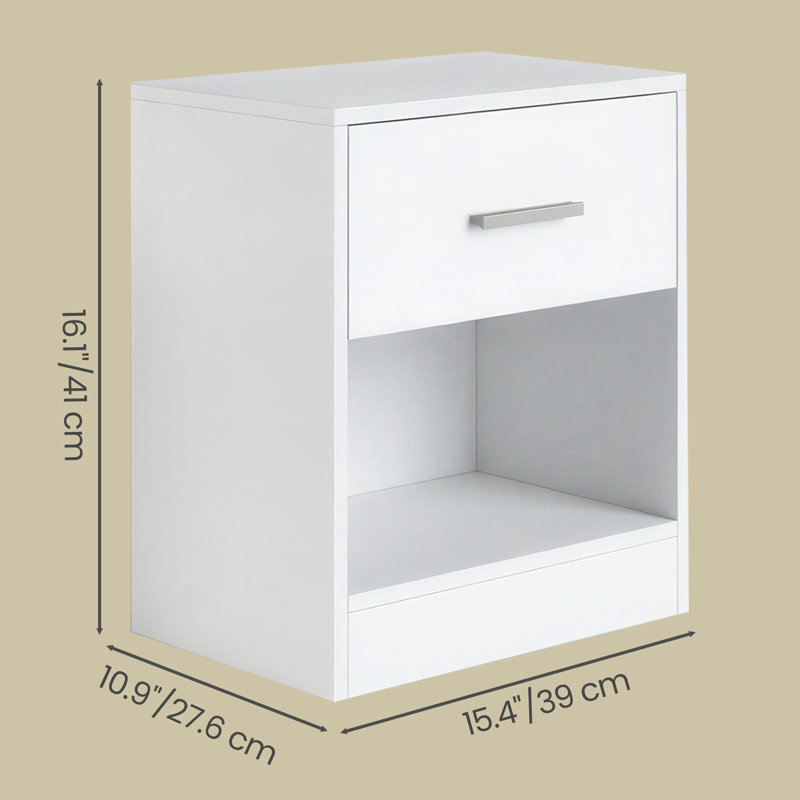 Meraya 39cm W Particle Board / Chipboard Bedside Table, Classic White