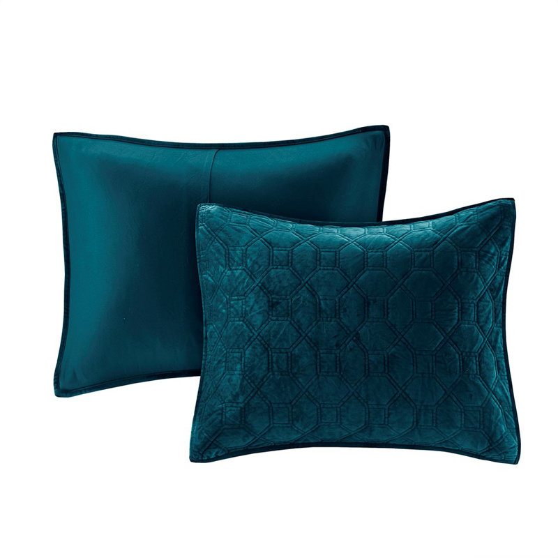 Teal Full Velvet Reversible Quilt Set with Shams