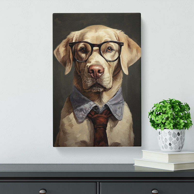 Labrador Retriever with Glasses Painting - Wrapped Canvas, 60cm H x 40cm W x 3cm D