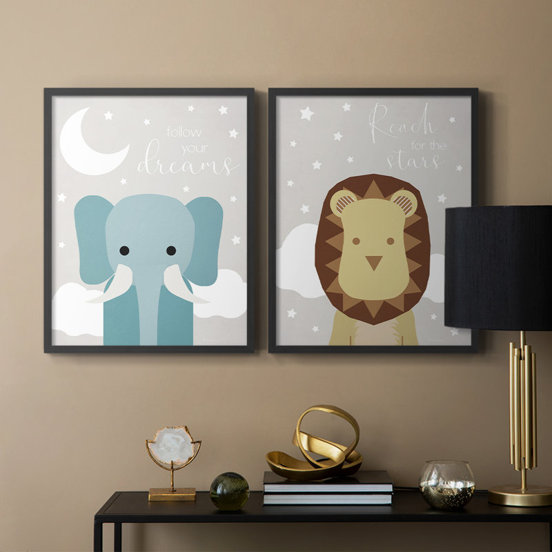 Éléphant de rêve - reproduction encadrée de qualité supérieure - prête à être accrochée - aucun clou requis - aucun clou requis