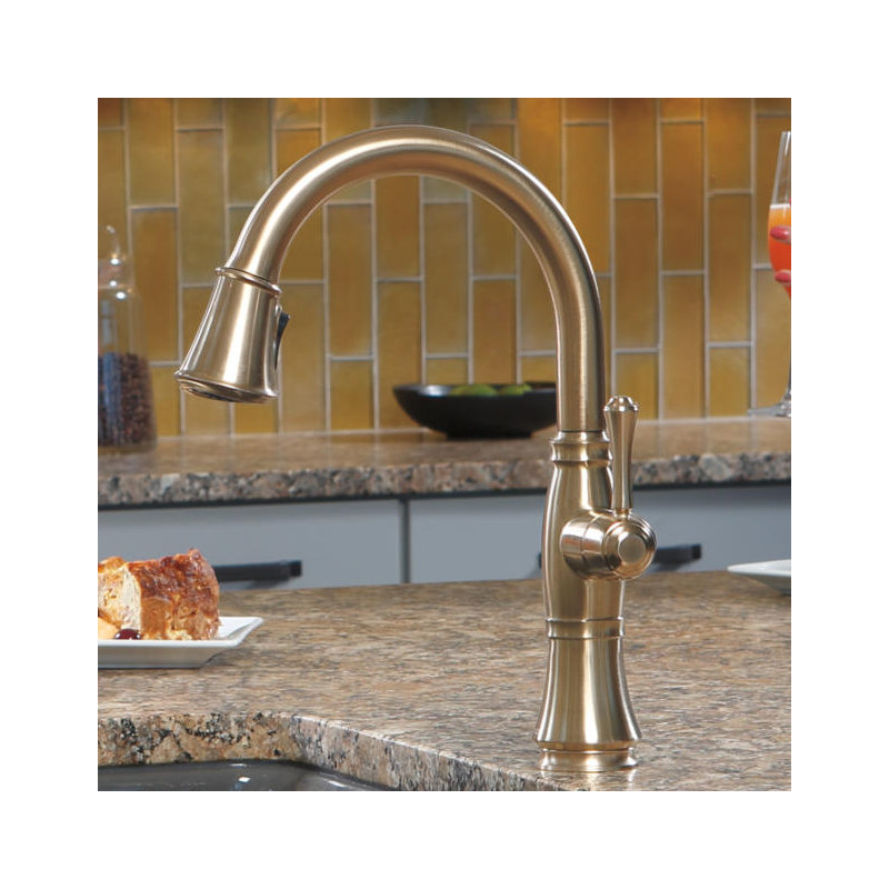 Robinet d'évier de cuisine à poignée simple avec bec pulvérisateur rétractable Cassidy™, Bronze-Champagne lustré