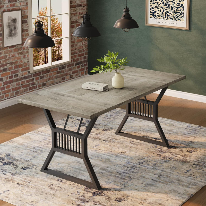 Table de salle à manger pour 6 à 8 personnes, table de cuisine industrielle en bois avec pieds robustes en métal, table de salle à manger rectangulaire pour la cuisine, la salle à manger et le salon