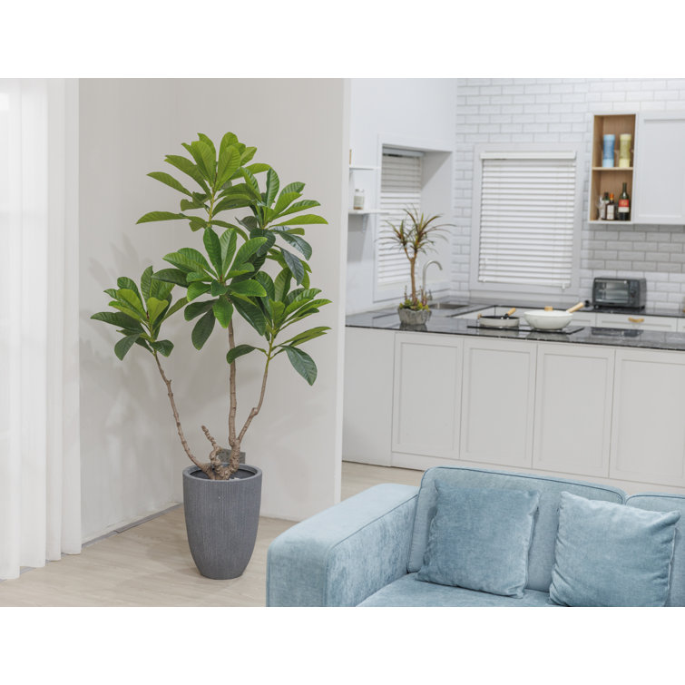 84.3'' Artificial Japanese Blueberry Tree In A Tall Beige Fiberstone Planter Perfect For Indoor And Outdoor Use