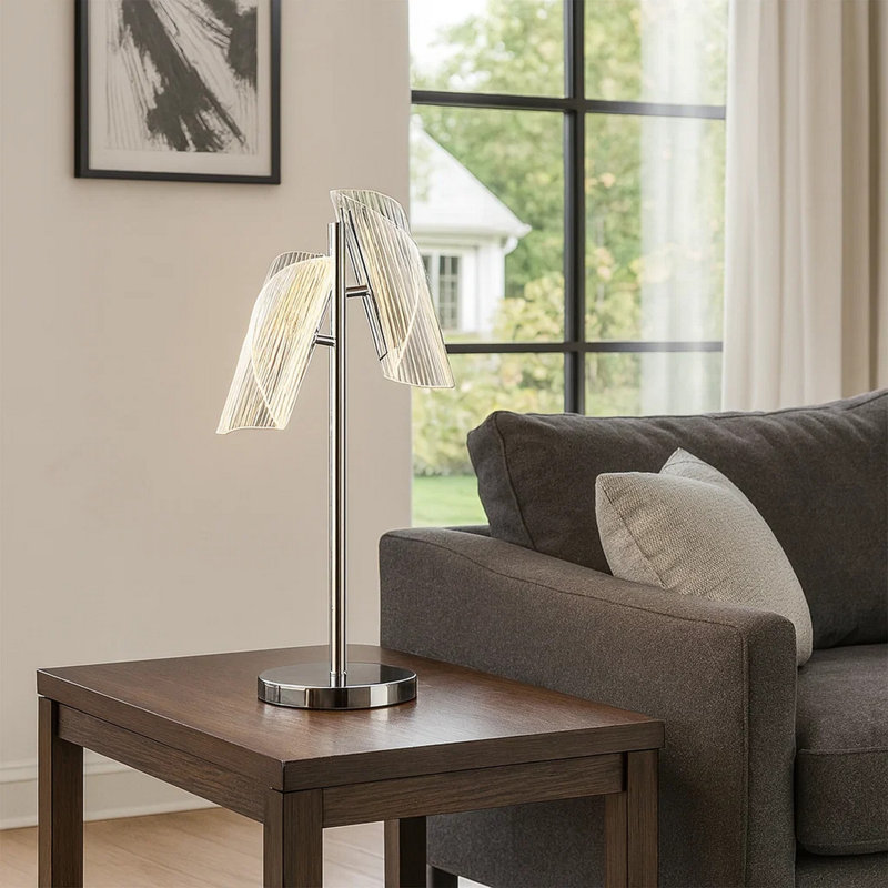 Lampe de table Spark 23 pouces, 2 abat-jours cylindriques en acrylique, finition nickel argenté brillant