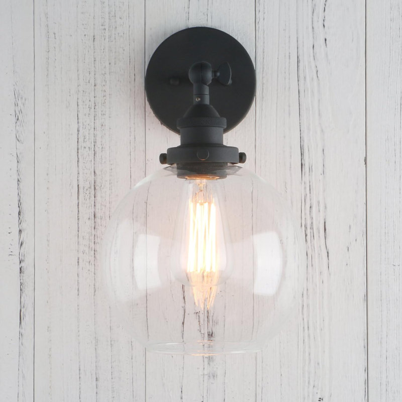 Permo Vintage Industrial Wall Sconce Light Fixture With Adjustable Arm And Clear Glass Globe Shade For Indoor Rustic Decor