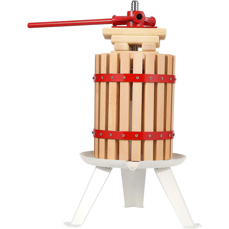 1.6 Gal Manual Fruit Wine Press, Wood Steel Fruit and Wine Press With T-Handle, Stable Triangular Structure, Wine Making Press for Outdoor, Kitchen, Manual Assembly Required