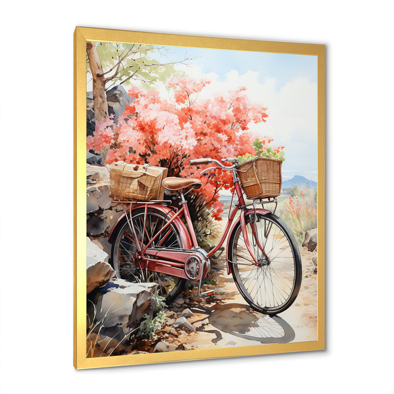 Corail de bicyclette sur toile, H 32 po x l 16 po x P 1 po, Encadrement doré