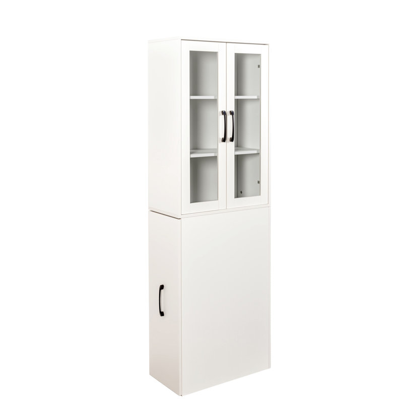 70.66" Tall 4 Tier Pull-Out 2 Glass Doors Multi-Functional Shelf Modern Wooden Display Cabinet For Living Room And Salon Organization High Kitchen Pantry