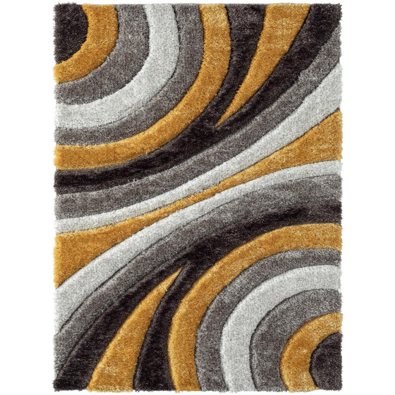 Tapis jaune à motif géométrique Koo, Rectangle 8 pi x 10 pi