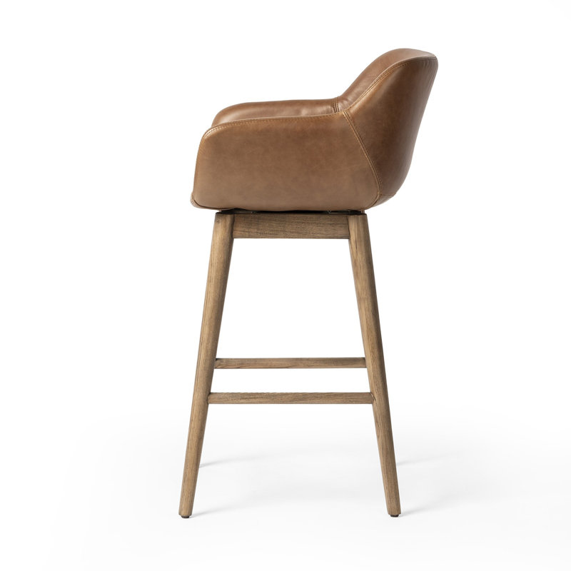 Hannah Swivel Stool, Amber Ash, Counter Stool (26.5" Seat Height), Sonoma Chestnut/Genuine Leather