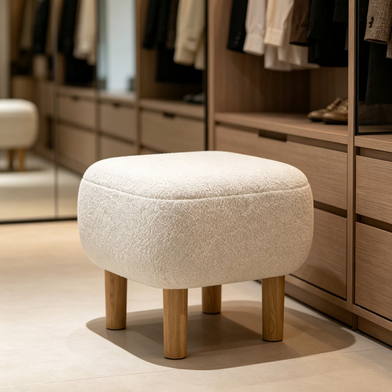 Upholstered Bench, White Fabric