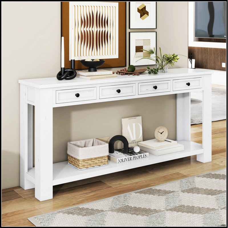 Spacious Console Table with Storage Drawers and Bottom Shelf for Entryway Hallway, Perfect for Organized Living