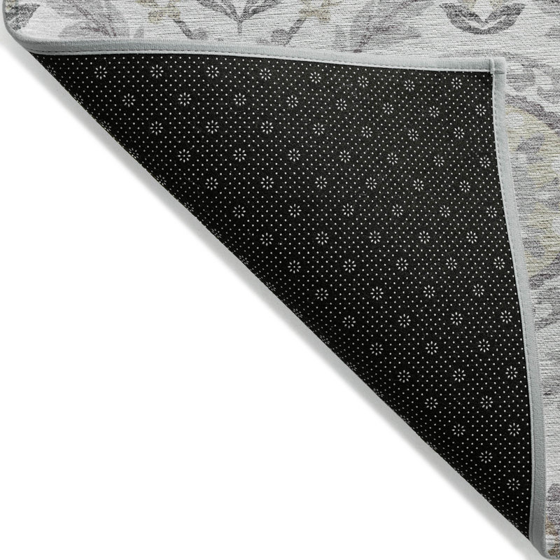 Tapis extérieur lavable floral gris argenté et taupe 10 pi x 14 pi