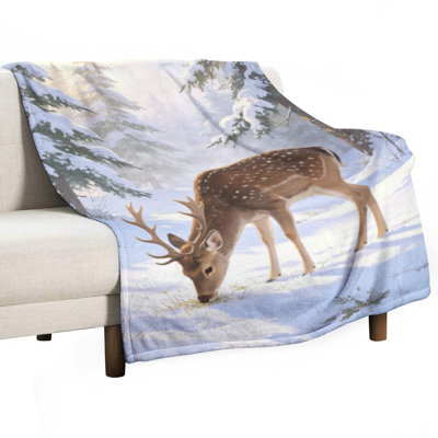 Spotted Deer Grazing Luxury Flannel Throw Blanket, Soft Warm Fuzzy Blanket for Living Room Sofa Bed Home Decor