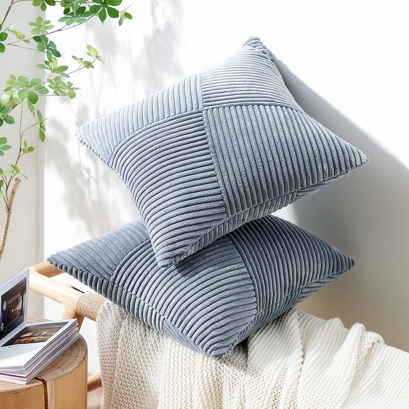 Corduroy Throw Pillow Covers,Soft Corduroy Couch Decorative Pillow Covers Windmill Textured Striped Cushion Cover,Set of 2