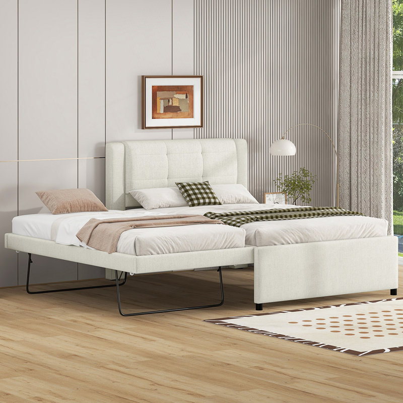 Lit plateforme double avec lit gigogne et lit gigogne, Beige