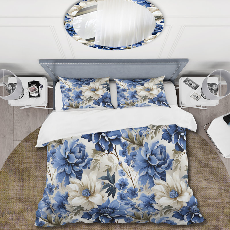 Ensemble de housse de couette Cobalt Blue Brocade Victorian, Housse de couette simple + 1 taie décorative stan