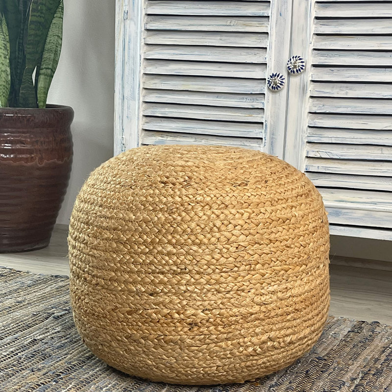 North Brookfield Upholstered Pouf, Natural Jute Cotton Blend