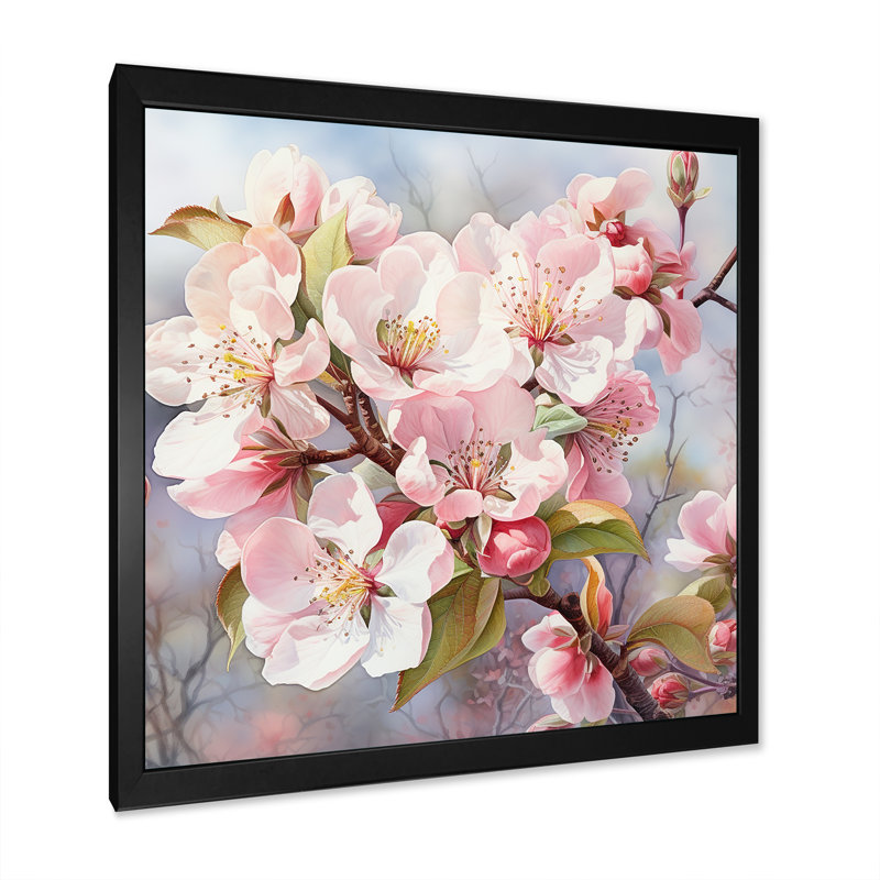 Fleur de pommier en hiver sur toile, H 30 po x l 30 po x P 1 po, Cadre photo noir