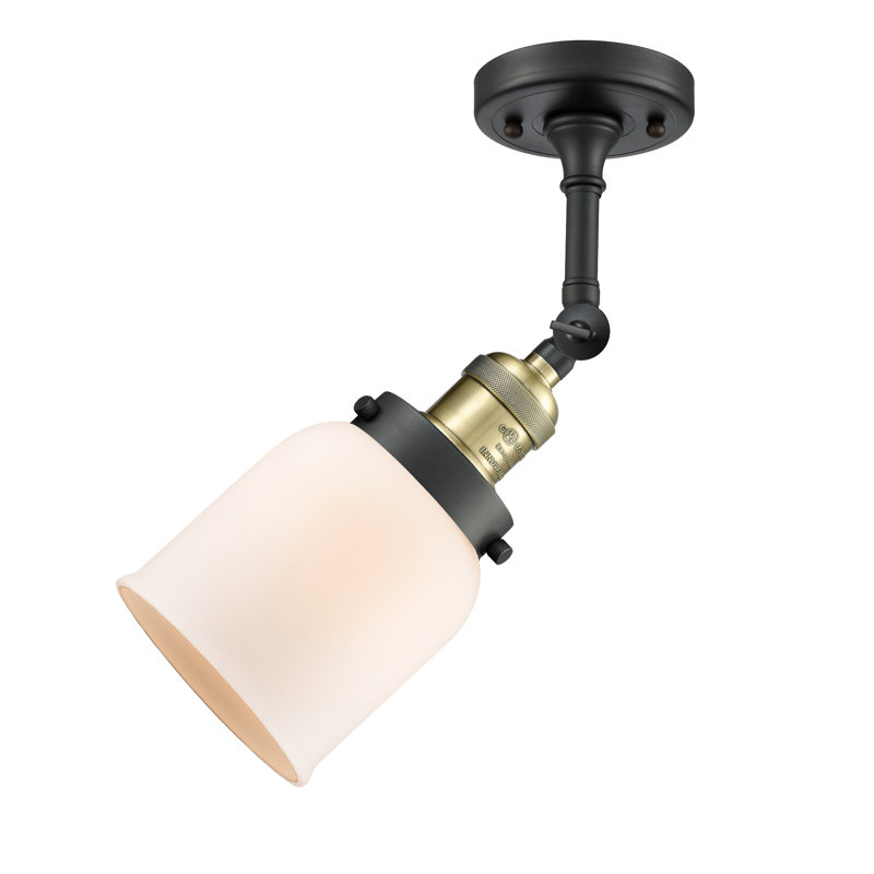 Applique murale 1 lumière 8 po Bell, Boîtier blanc mat, Laiton antique noir, Ampoule non incluse