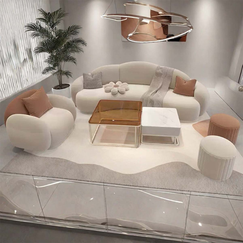 90.55-Inch Cream Cloud Sofa Coffee Table Set