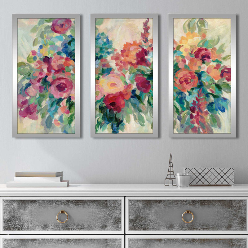 «Flower Market» par Carol Robinson - peinture encadrée 3 pièces, L 40,5 po x H 25,5 po x P 1 po