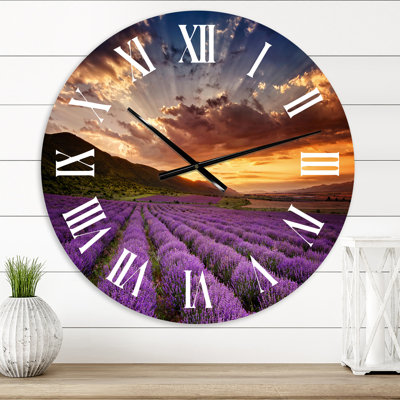 Sunrise & Dramatic Clouds Over Lavender Field X - Horloge murale