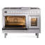Cuisinière à double combustible ILVE Professional Plus II Series 48 po avec 8 brûleurs scellés et plaque de cuisson (gaz naturel, porte vitrée)-192050351-192050387