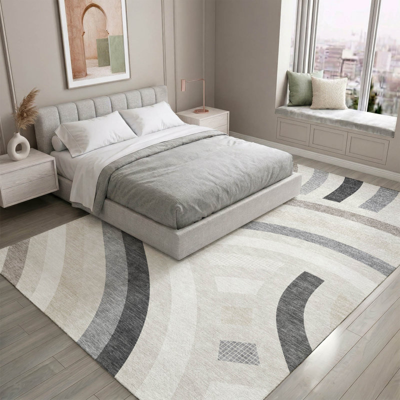 Tapis de qualité supérieure Mid-Century moderne lavable à la machine Premium Mayfield AMF2467, Lin, 8 pi x 10 pi