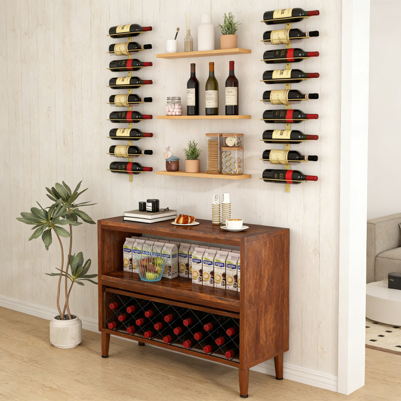 Support à vin mural pour 18 bouteilles, support de rangement en métal pour bar, cuisine, cave ou salle à manger