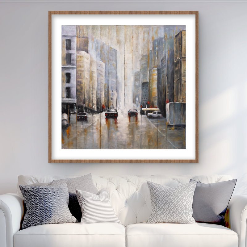 «Cars in the Morning Rain», reproduction encadrée industrielle grise