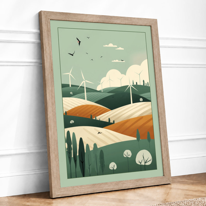 Wind Farm Landscape Modern - Framed Print, A1 - 84.1 x 59.4 cm, Oak