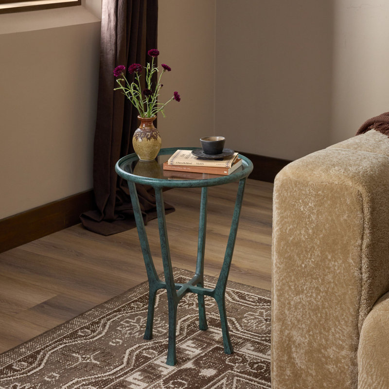 Creighton Glass End Table, Aged Brass