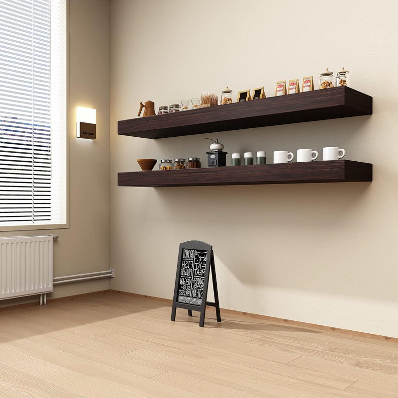 10 Inch Deep Floating Shelves Wall Mounted, Solid Pine Wood Rustic Wall Shelf With Invisible Bracket, Extra Wide Storage For Home Decor