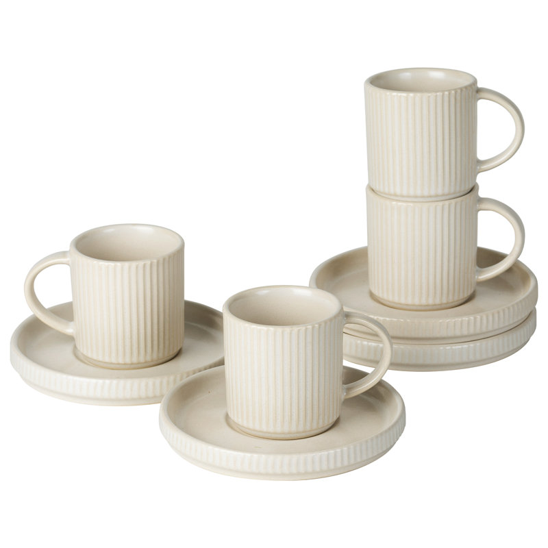  Stoneware 3oz Espresso Cup & Saucer Set (Set of 4), Matte White