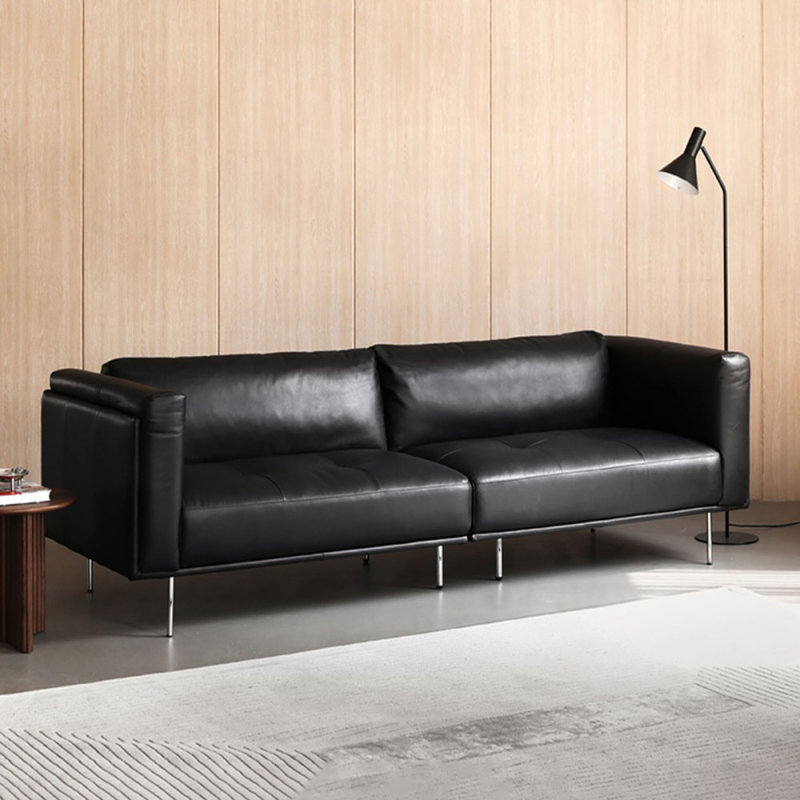 Coussin de canapé standard en cuir véritable, H 30,31 po x l 86,61 po x P 35,83 po, Noir, noir, noir, noir