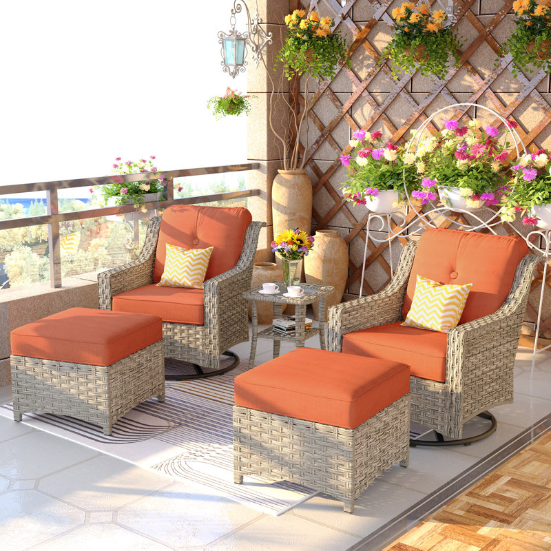 Daliya Wicker 4 - Person Patio Conversation Set with Cushions, Orange