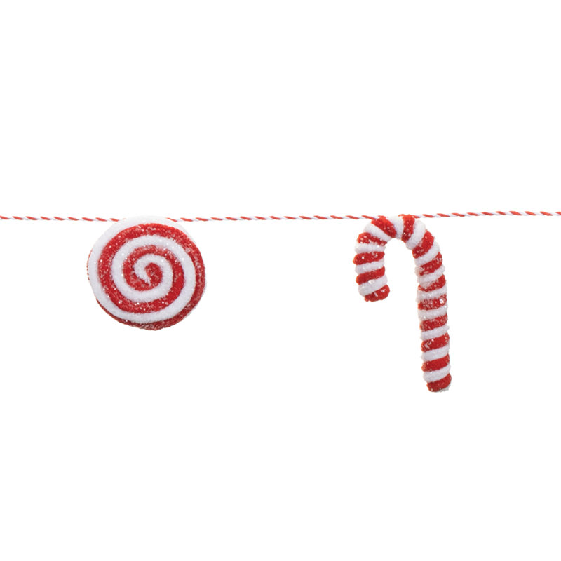 Fabric Peppermint Candy Cane String Garland (Set of 2)