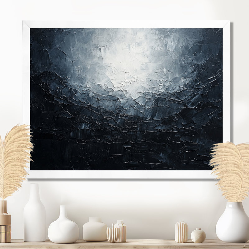 Luray Midnight Sky Abstract Storm - art mural ciel, H 30 po x l 40 po, Cadre simple, Blanc