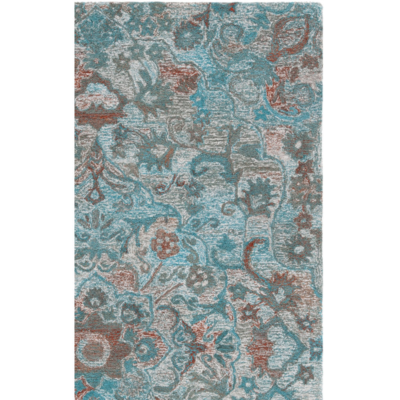 Tapis floral en polyester touffeté à la main Fredel - bleu / brun, Carré 6 pi