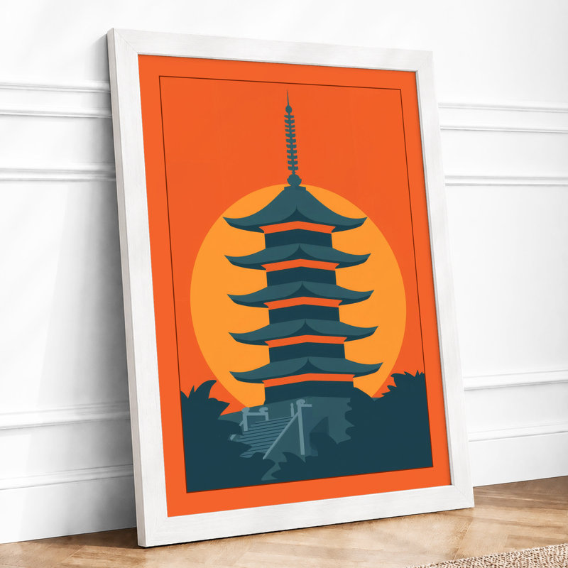 Pagoda at Sunrise Japandi - Framed Print, A1 - 84.1 x 59.4 cm, White