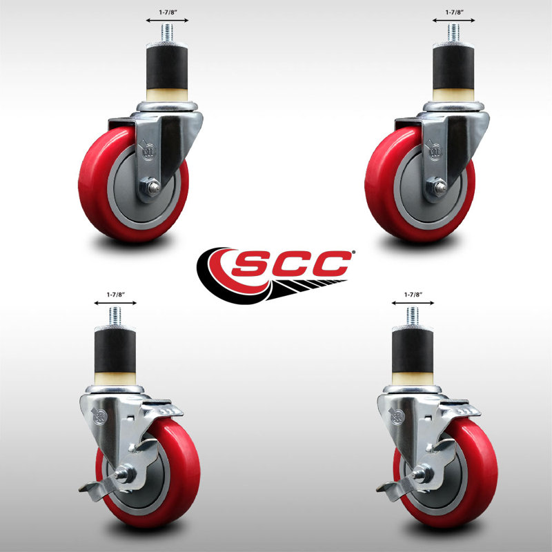 Ensemble de roulettes extensibles pivotantes en polyuréthane de 4 po à 4 roues pivotantes de 7 po et 2 pouces SCC, Rouge