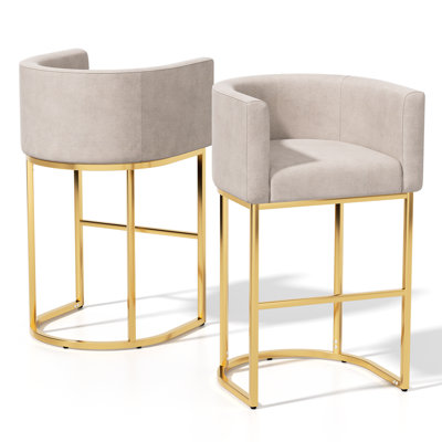 Counter Height Bar Stools, Modern Barrel Counter Stools Upholstered Accent Barstools With Footrest by Everly Quinn