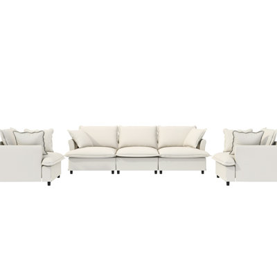 Ensemble de salon 3 pièces, canapé modulaire en chenille modulaire avec siège et 2 fauteuils, mobilier d'intérieur 5 places pour bureau, chambre à coucher, appartement, confortable, fauteuil avec accoudoirs beige, meubles rembourrés