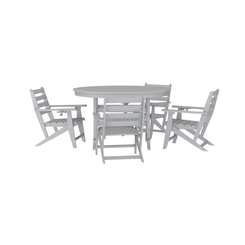 Commercial All Weather Adirondack Table And 4 Chairs With Cupholders, Gray