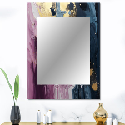 Mauve et bleu mouvements en peinture III - peinture abstraite unique, miroir mural moderne, grand miroir moderne, art imprimé en métal