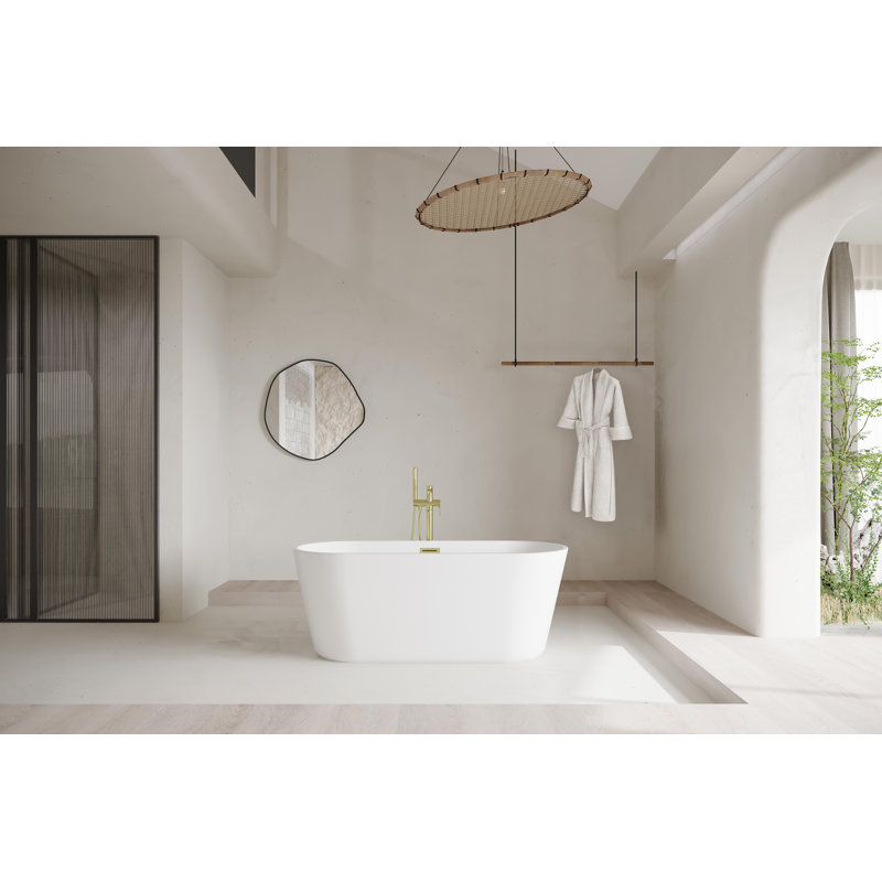 Jakeil 59'' x 27.5'' Soaking Acrylic Bathtub, Brushed Gold