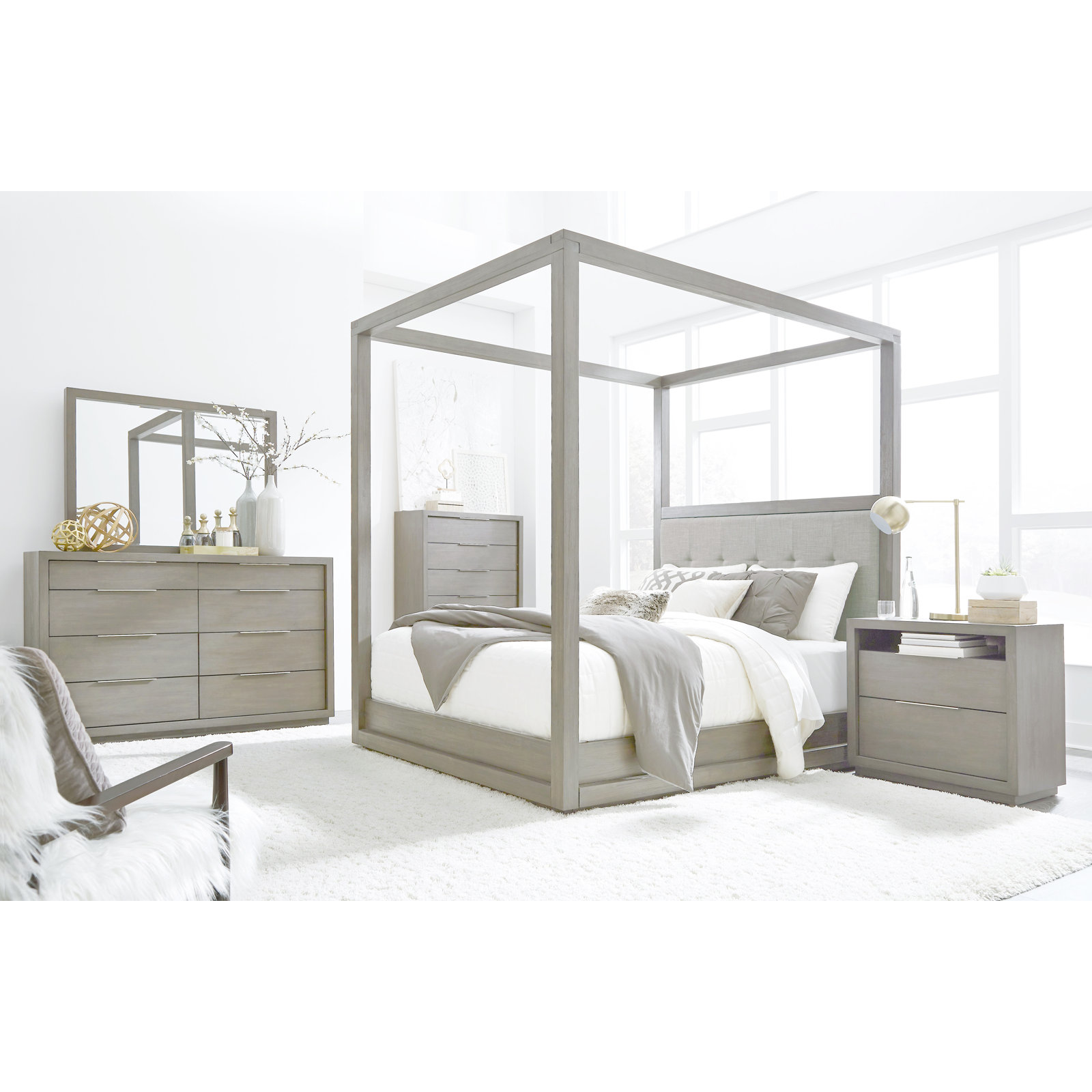 Eloise Upholstered Canopy Bed, Queen, White