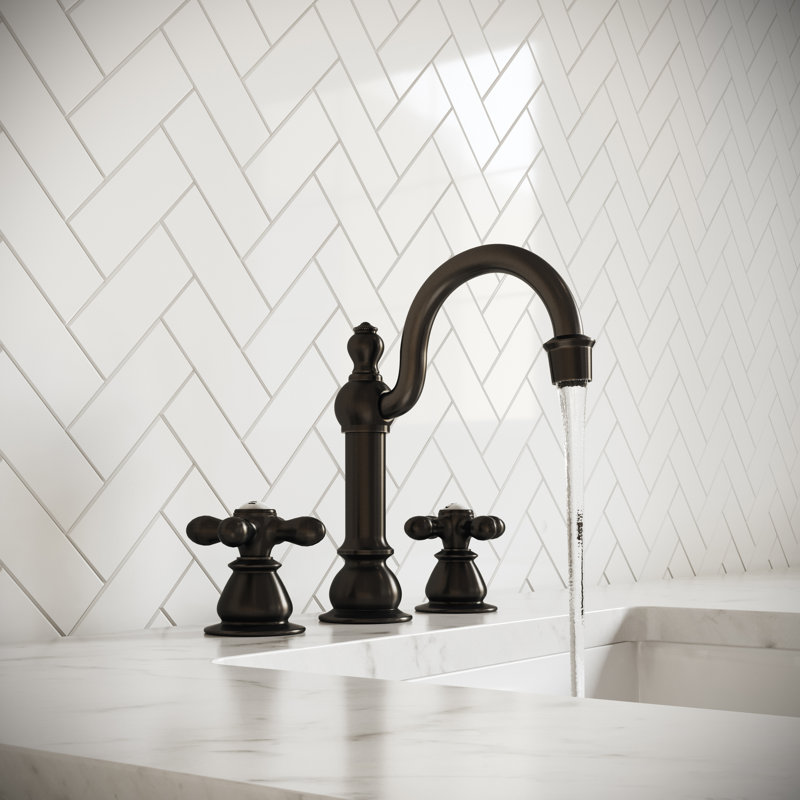 Robinet de salle de bain à grande arche avec drain, Bronze huilé, bronze, Levier en porcelaine (étiqueté)